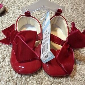 Cat & Jack Infant Baby Girls' Bow Holiday Mary Janes Flats Red Shoes Size 6-9 M